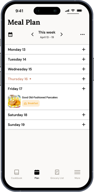 Meal planning screen